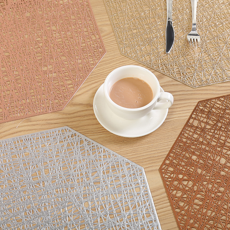 Creative Nordic heat insulation pad, perforated octagonal rose gold coaster, anti-slip and heat-resistant round heat insulation table mat full figure