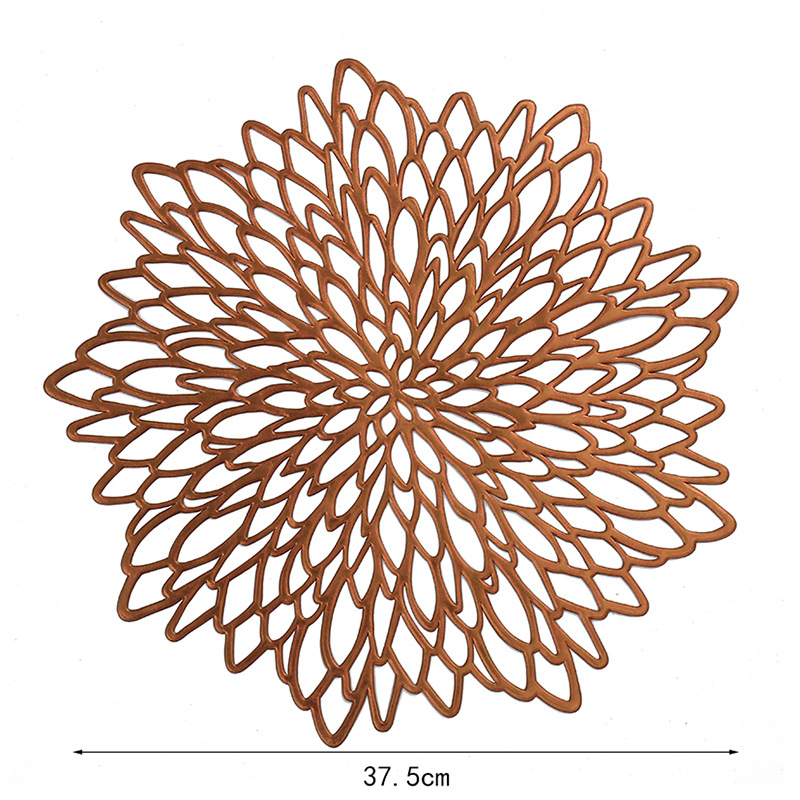 pvc woven placemats, coffee cups, heat insulation pads, restaurant decoration, hollowed-out gilded flower-shaped creative coasters, custom table MATS Item Picture