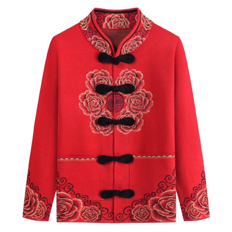 Thick sweaters for middle-aged and elderly people in autumn and winter, cardigans, jackets, Tang suits, and sweaters for grandmothers and elderly women aged 60 to 70