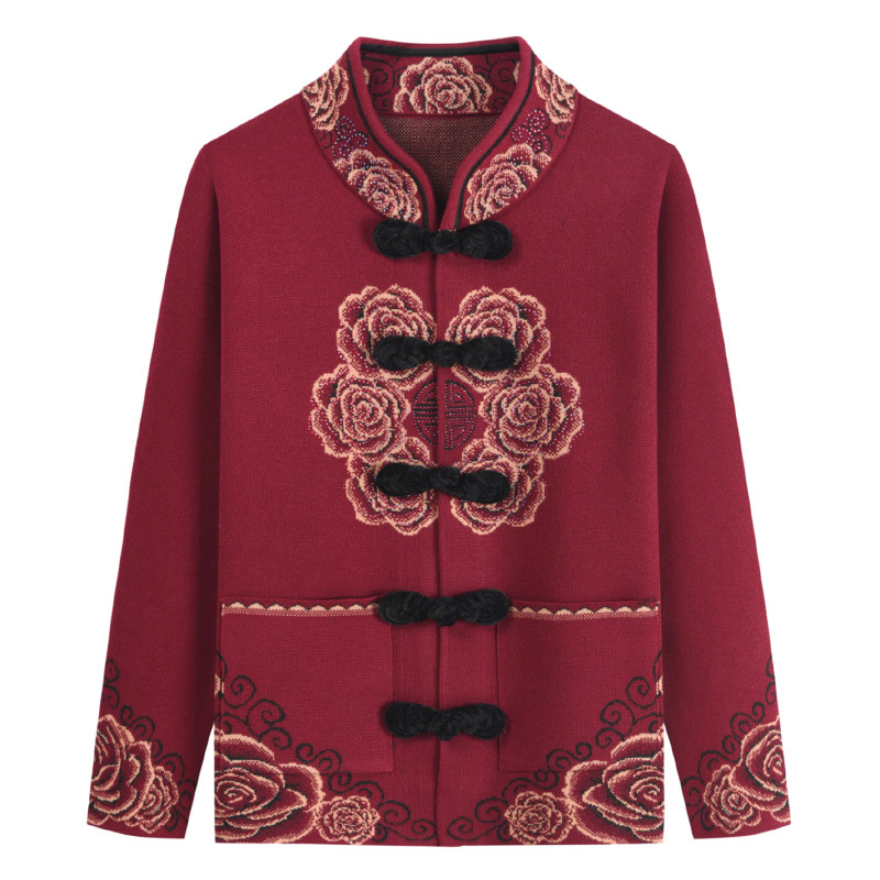 Thick sweaters for middle-aged and elderly people in autumn and winter, cardigans, jackets, Tang suits, and sweaters for grandmothers and elderly women aged 60 to 70 Item Picture
