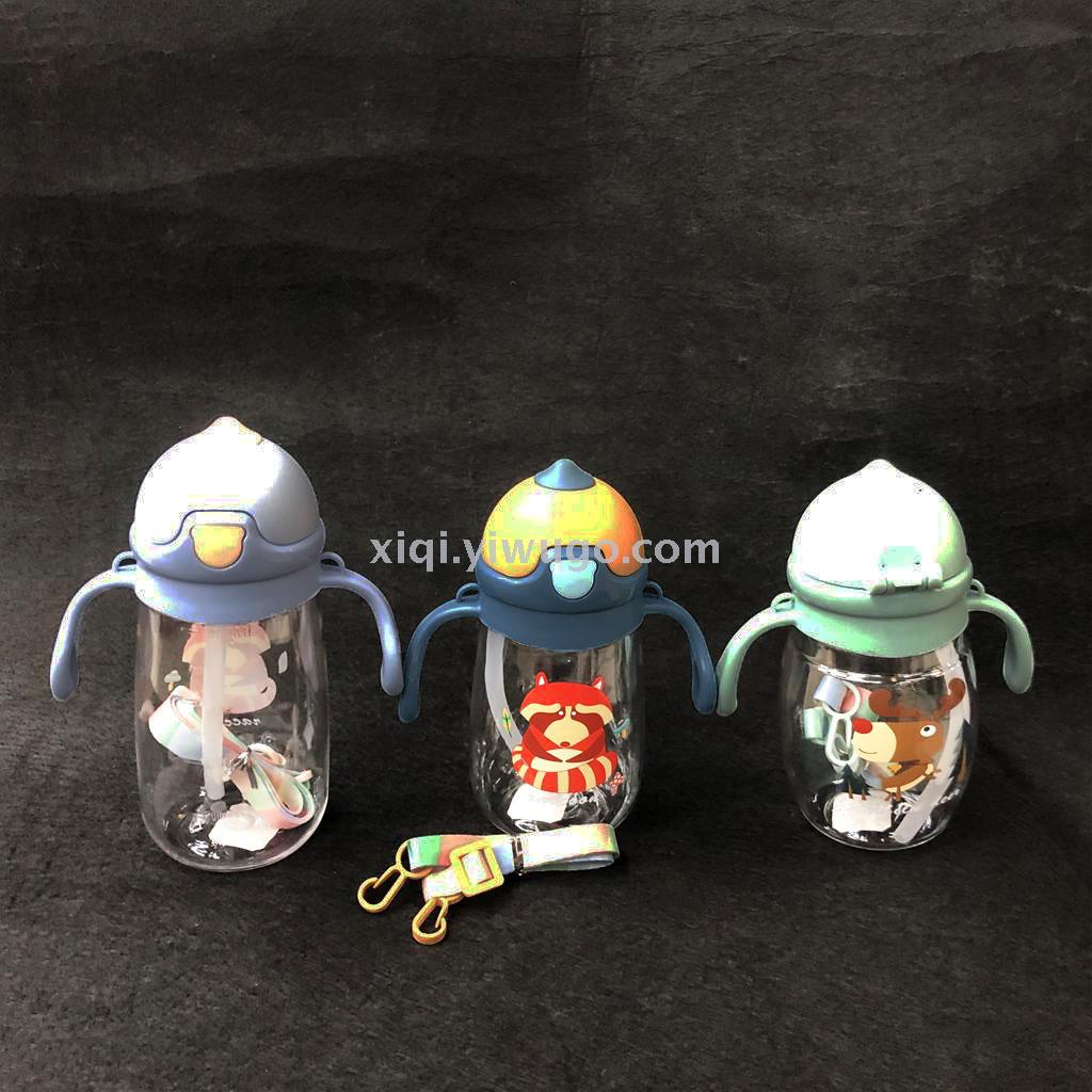 Children's water bottle with cartoon water drop cap strap Printed children's straw cup Baby water cup with handle RS-201339
