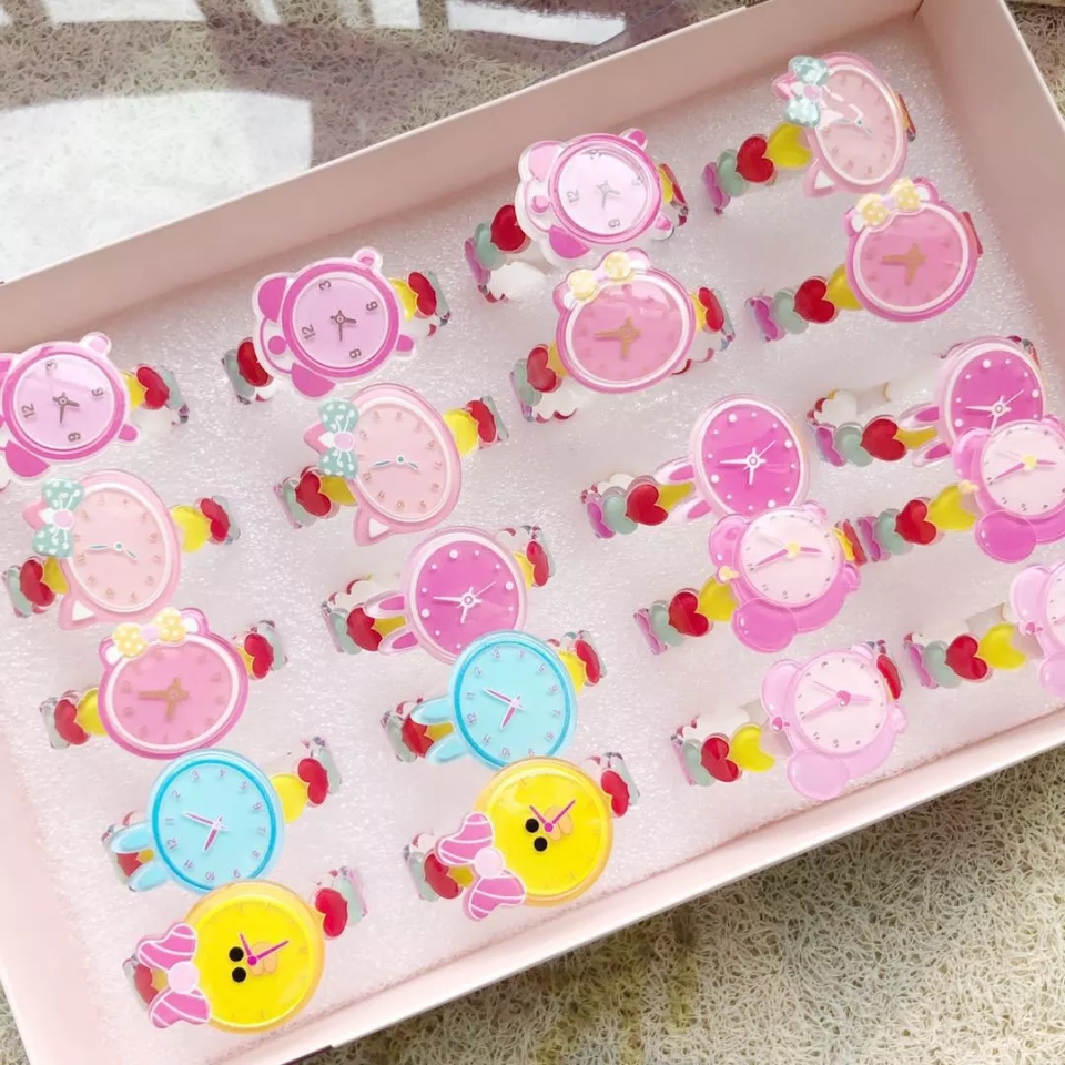 Children's acrylic wristband, imitation watch, cartoon smiling face, seven-color laser phantom color wristband, girls' bracelet, princess accessory Specification drawing