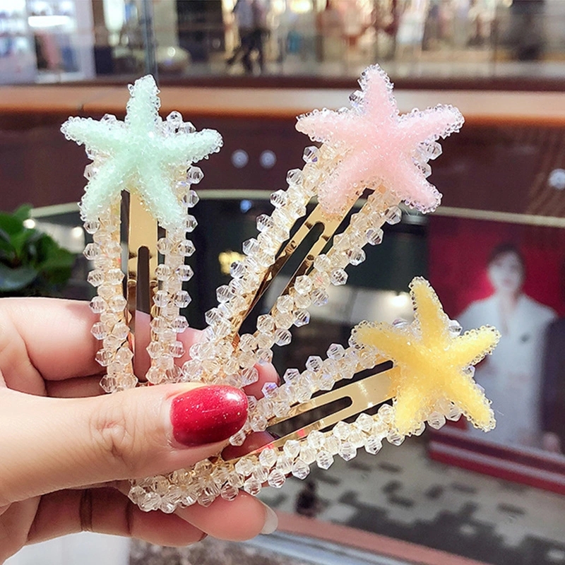 【 High cost-performance Bulk 】 Korean simple candy-colored one-piece clip, cute starfish hair clip, little girl hair clip Application Scenario