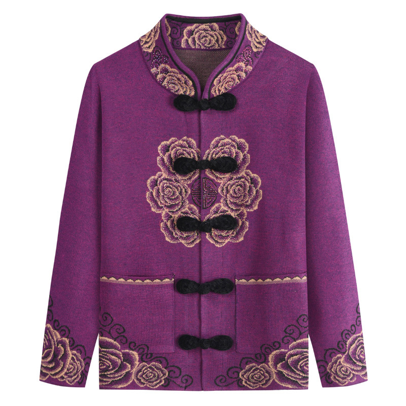 Thick sweaters for middle-aged and elderly people in autumn and winter, cardigans, jackets, Tang suits, and sweaters for grandmothers and elderly women aged 60 to 70 details Picture