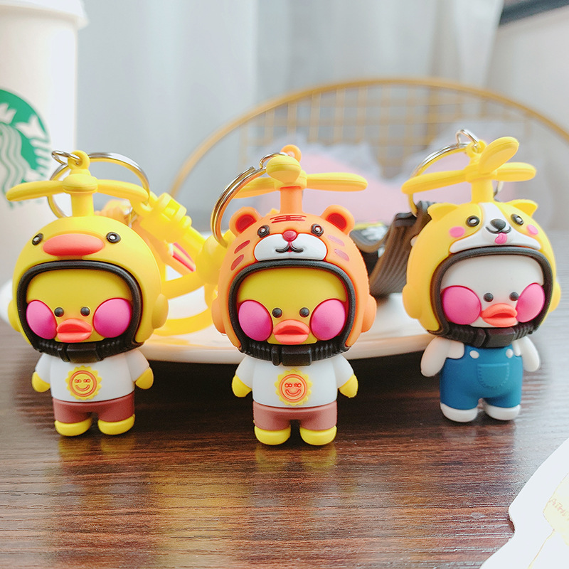 Wholesale of popular helmet duck cartoon keychains, cute car key pendants, creative girls' schoolbag pendants and gifts Specification image