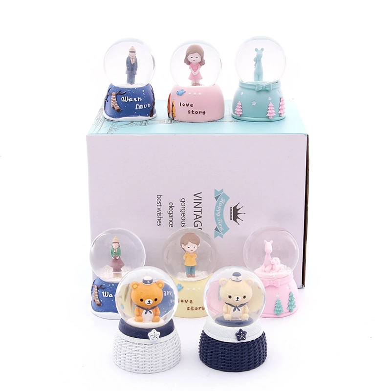 【45#】 Small illuminated crystal ball cartoon resin handicraft Home decoration gift, couple birthday present details Picture