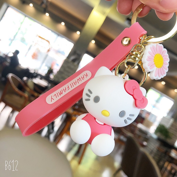KT Kitty keychains, cartoon car pendants, creative and cute couple bags, key chains, gifts wholesale details Picture