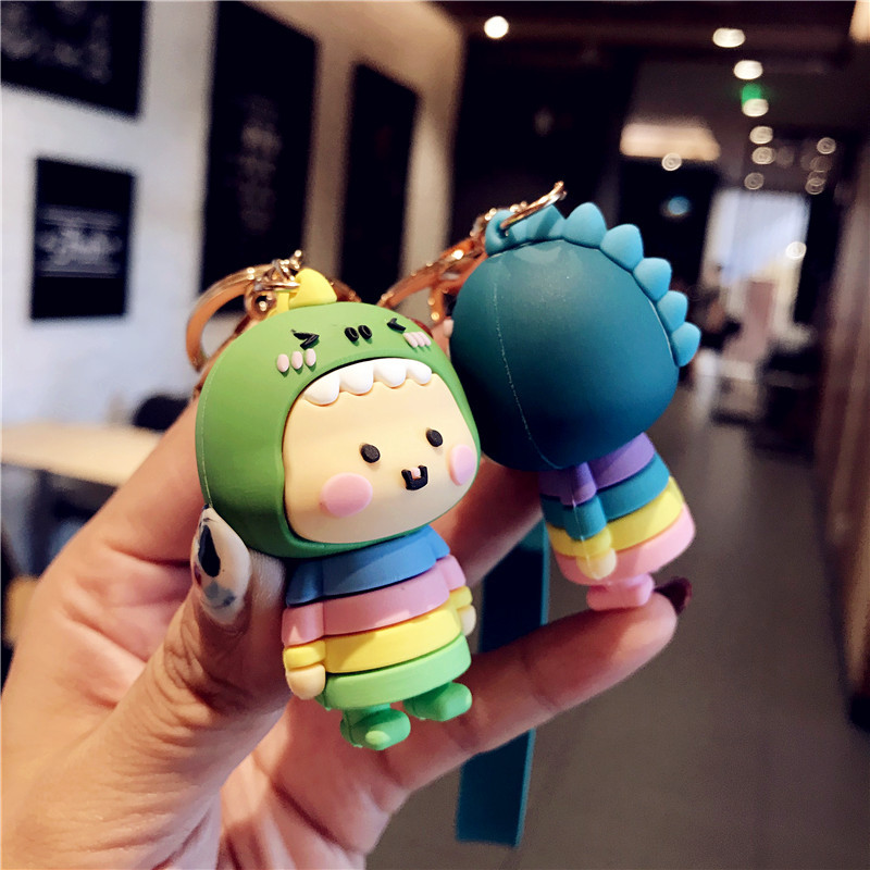 Wholesale trend of cartoon dinosaur sister dolls, car keychains, Korean female creative schoolbags, keys, small pendants and gifts Application Scenario