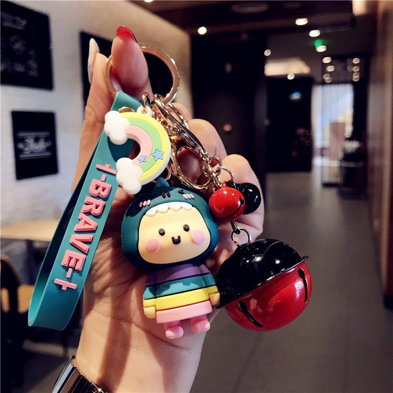 Wholesale trend of cartoon dinosaur sister dolls, car keychains, Korean female creative schoolbags, keys, small pendants and gifts Specification image