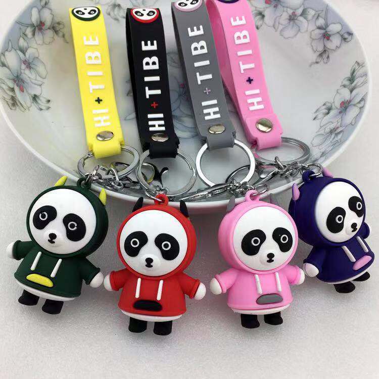 Creative new cartoon panda figurine keychain bag pendant, PVC soft rubber cute hanging decoration factory direct sales