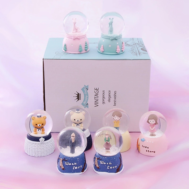 【45#】 Small illuminated crystal ball cartoon resin handicraft Home decoration gift, couple birthday present full figure