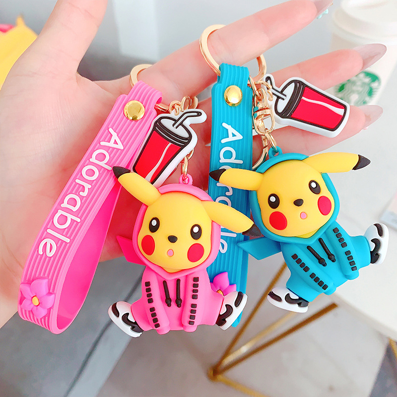 时尚宠物精灵神奇宝贝卡通硅胶创意卫衣皮卡丘钥匙扣挂件女礼品