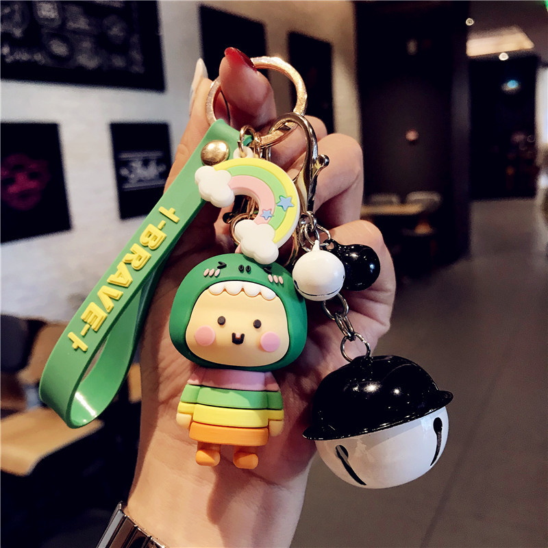 Wholesale trend of cartoon dinosaur sister dolls, car keychains, Korean female creative schoolbags, keys, small pendants and gifts details Picture