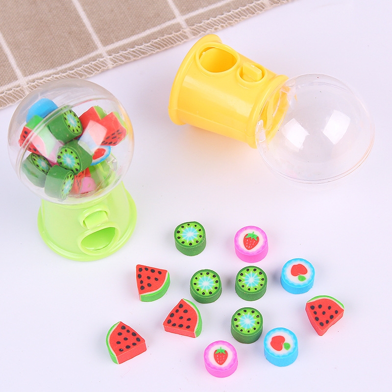 Fun kindergarten mini Gacha machine eraser, cute eraser, learning dual-purpose cartoon fruit toy details Picture