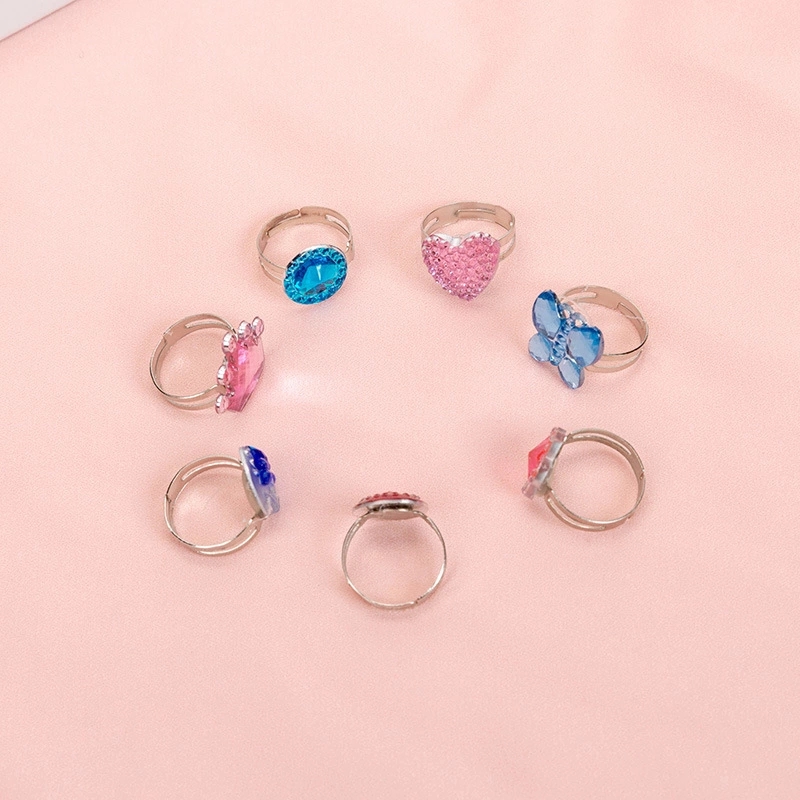 The new Korean-style alloy cartoon children's rings are cute and beautiful, with mixed styles and colors and random loose packaging, selling well at street stalls Specification drawing