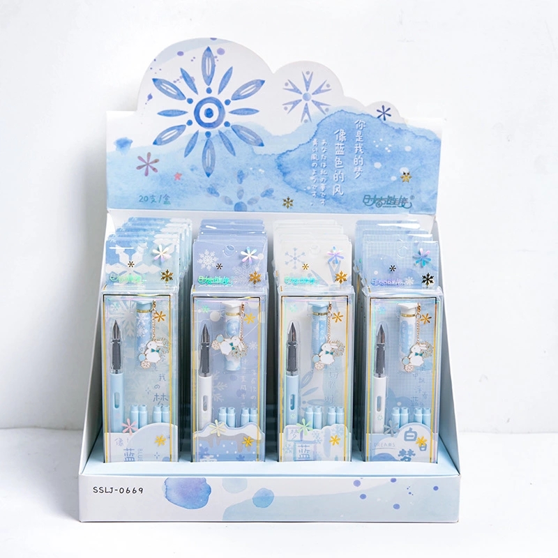 Xiaoma Stationery SSLJ-0669 Qingxue Shi Qingxin Qingxin Gold Ink Cartridge Pen with four interchangeable ink cartridges Item Picture