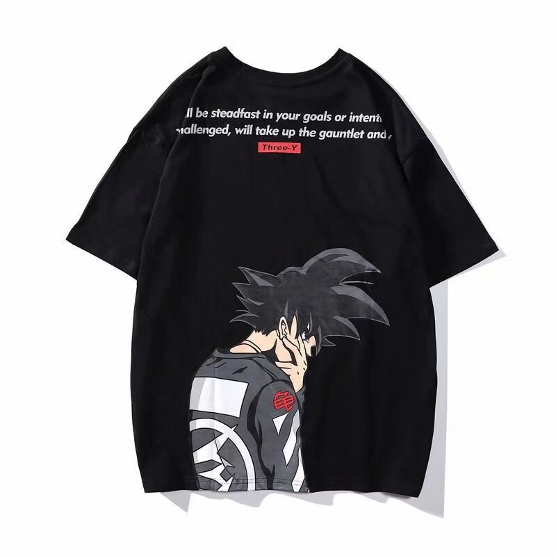 INS Summer short-sleeved T-shirt, Japanese anime Goku T-shirt, men's Chinese trend Hong Kong style loose couple hip-hop round neck T-shirt Item Picture