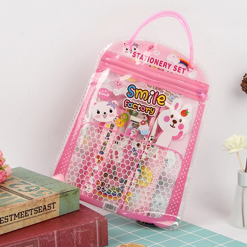 Creative hand-held PVC bag children's cartoon pencil sets are selling well as wholesale stationery for students' back-to-school season Specification drawing