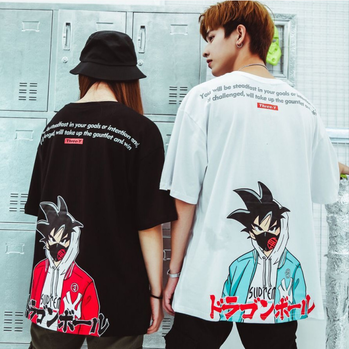 INS Summer short-sleeved T-shirt, Japanese anime Goku T-shirt, men's Chinese trend Hong Kong style loose couple hip-hop round neck T-shirt Specification image