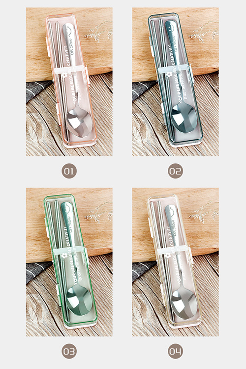 L2427 8042# stainless steel tableware two-piece set, chopsticks and spoons set, portable street stall supply 2-yuan store Application Scenario