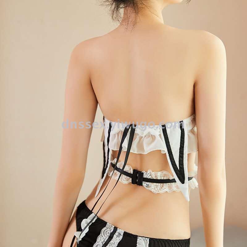 Classic Color Matching Women's Lace-Up Sexy Underwear Sexy Hollow-Out Perspective Lace Lace Women's Home Wear details Picture