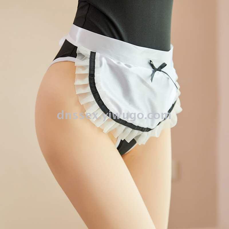 Traditional black and white color halter, deep V backless, sexy maid dress, satin chiffon women's home wear Specification image