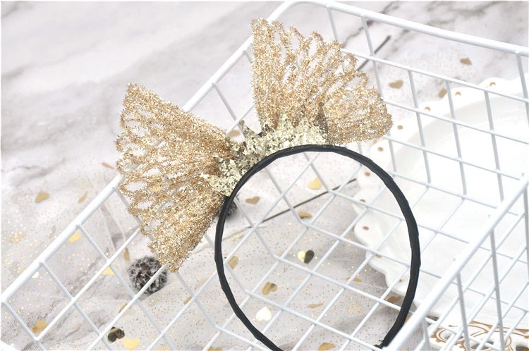 Children's large bow, crown headband, girls' silver headband, shiny gold thread hair accessory, birthday party hair clip Specification drawing