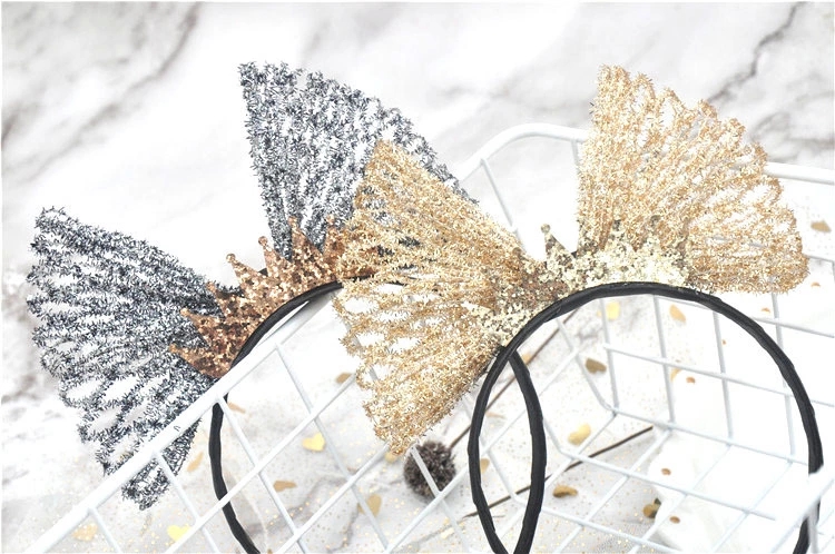 Children's large bow, crown headband, girls' silver headband, shiny gold thread hair accessory, birthday party hair clip full figure