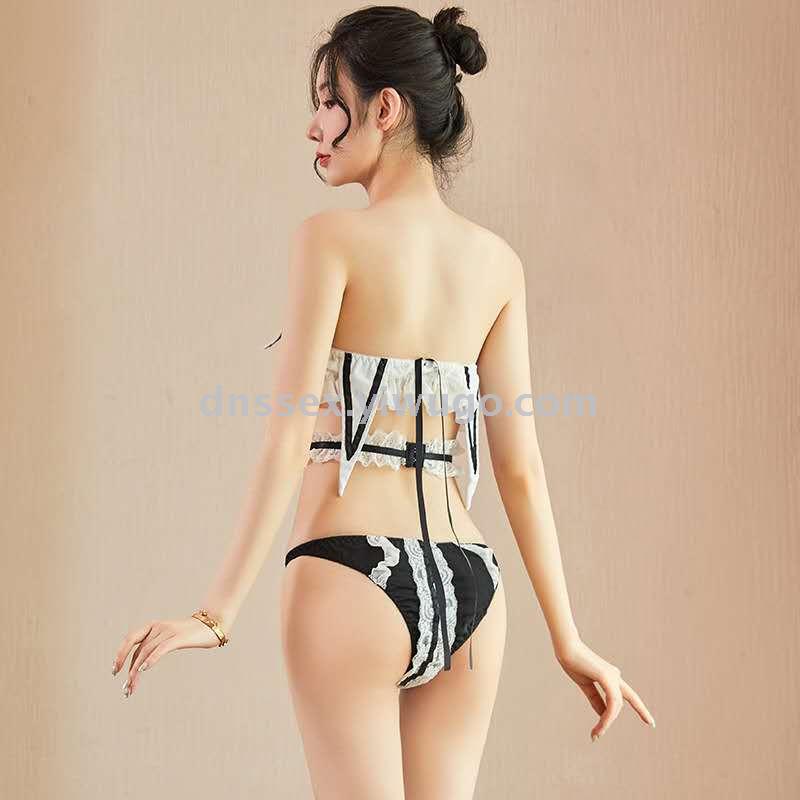 Classic Color Matching Women's Lace-Up Sexy Underwear Sexy Hollow-Out Perspective Lace Lace Women's Home Wear Specification drawing