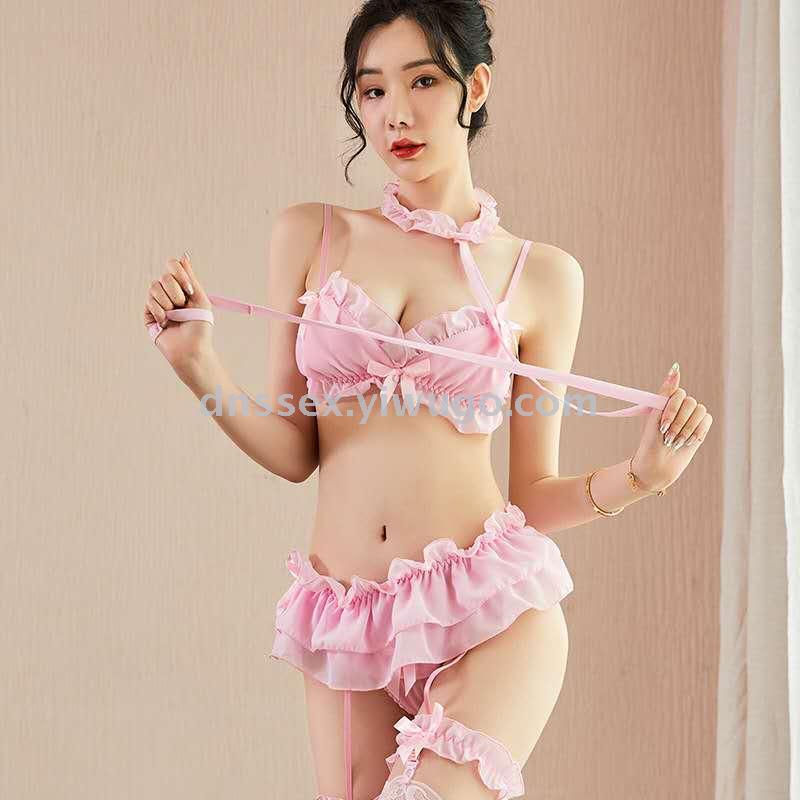 性感比基尼套装 超短超薄绑带式女仆装 深V 透视 女士家居服