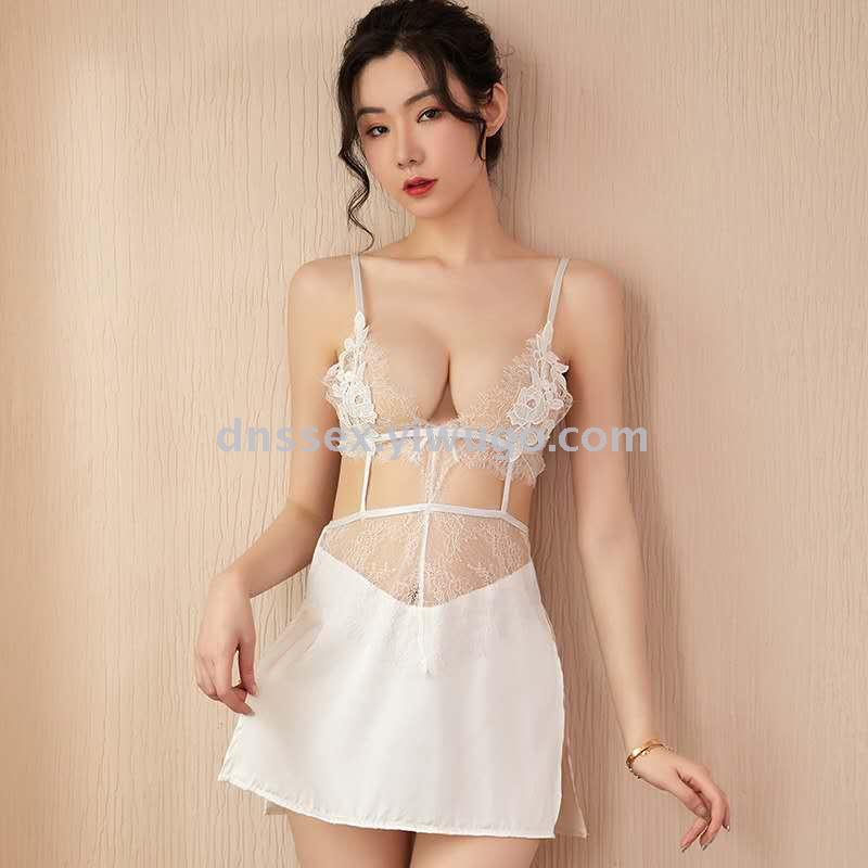 Sexy halter chiffon see-through lace fringed women's home dress, deep V backless sexy home sleeping dress Application Scenario