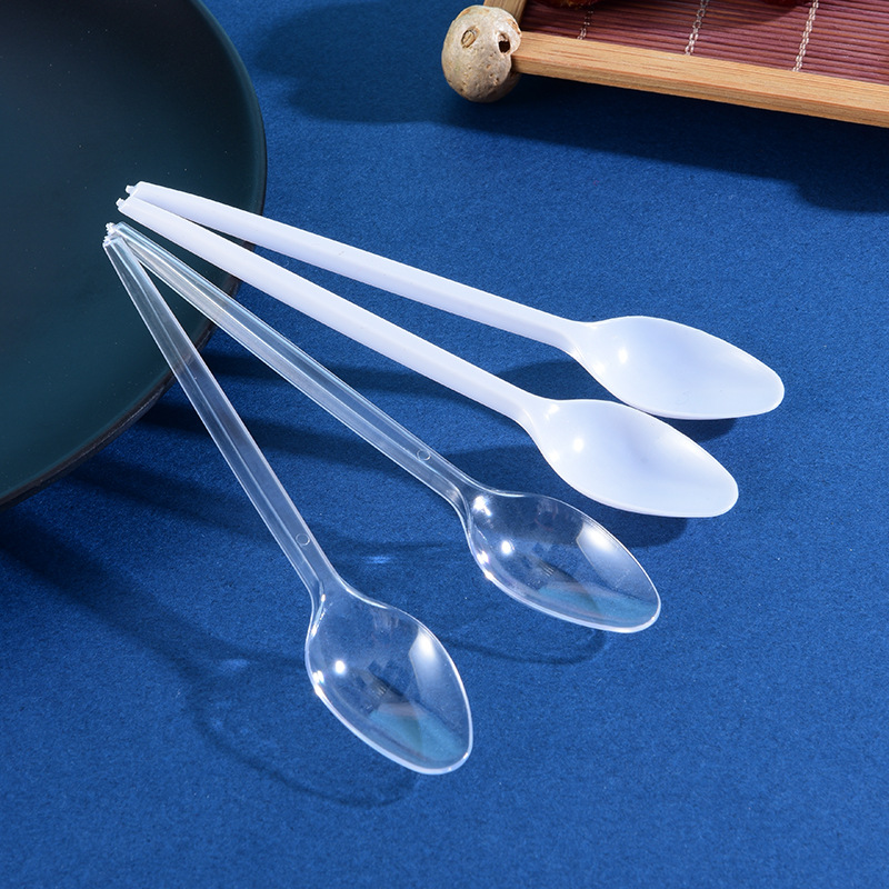 Manufacturers Direct Wholesale Disposable Plastic Tableware White Transparent Cutlery Spoon Ps Pp Material Middle East Thin Handle Item Picture