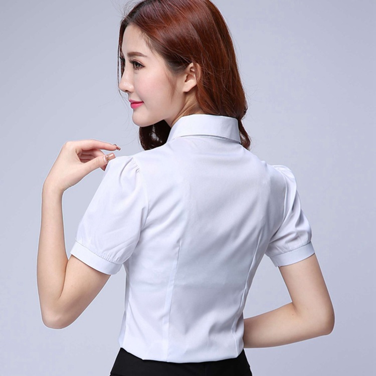 2020 Women's Summer new workwear short-sleeved white women's shirt, trendy, slimming and form-fitting professional shirt for OL details Picture