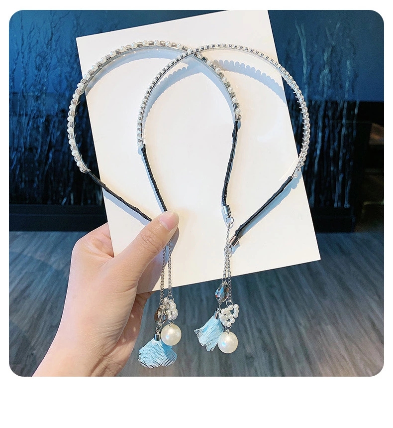 New Korean pearl headband, fake earrings, pressure hairpin headwear, girlish heart water diamond tassel headband, fairy hair accessory Application Scenario