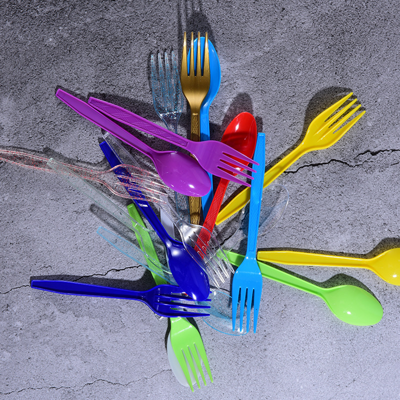 Disposable Knife, Fork And Spoon (Nine Colors Can Be Customized) Disposable Color 24 Pack 200 Bags A Box Item Picture