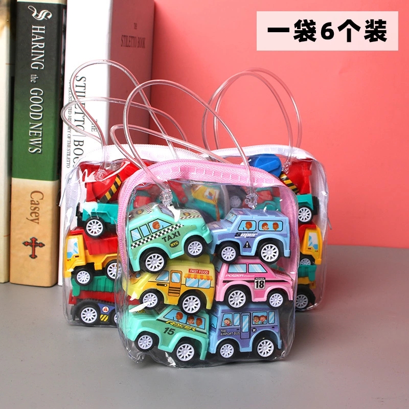 1 bag of children's toys, 6 small cars, boy and baby mini Rebound car inertial engineering vehicle set full figure