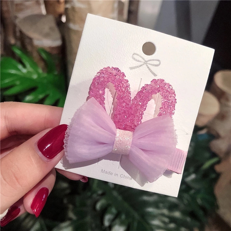 The new cute style of the ins rabbit-ear rhinestone hair clip and the girlish bow side clip headwear Item Picture