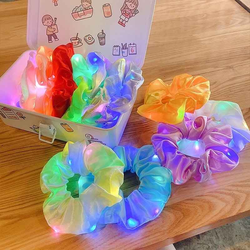 LED illuminated large intestine hair band, creative bright surface, large intestine hair tie, hair accessory, hair tie, hair band, luminous headwear for women Specification drawing