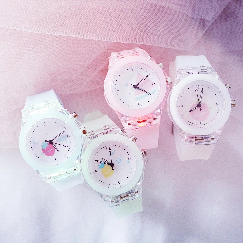 Female student's ins Harajuku style, fresh and versatile, cute girl's luminous waterproof silicone sports electronic watch full figure