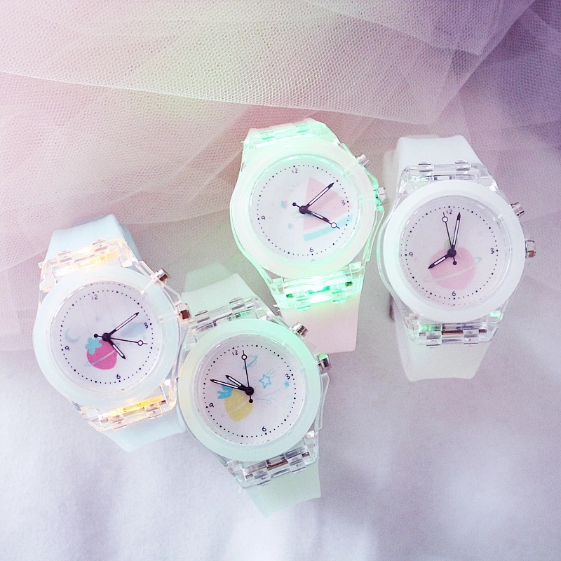 Female student's ins Harajuku style, fresh and versatile, cute girl's luminous waterproof silicone sports electronic watch details Picture