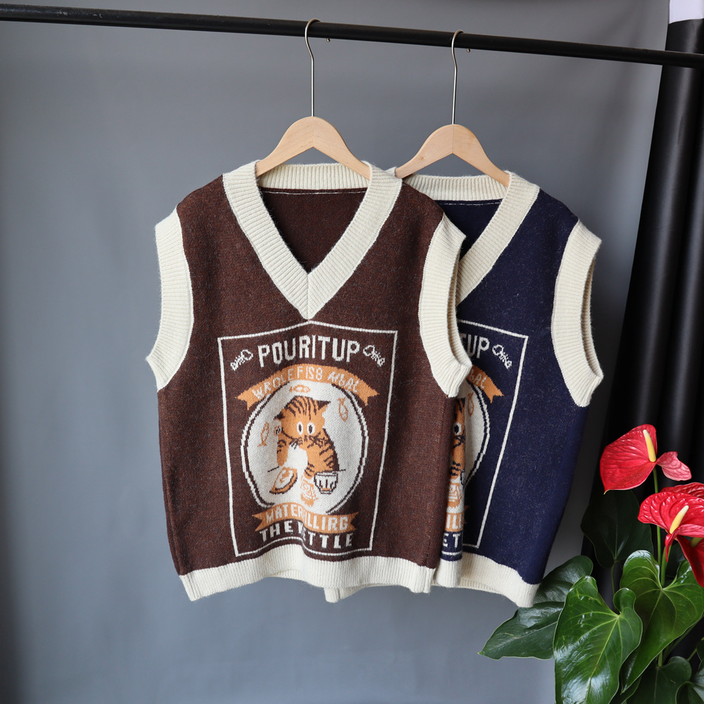 2020 Autumn/Winter new Korean-style loose and versatile knitted vest, schoolgirl style jacquard sweater pullover, sleeveless outerwear
