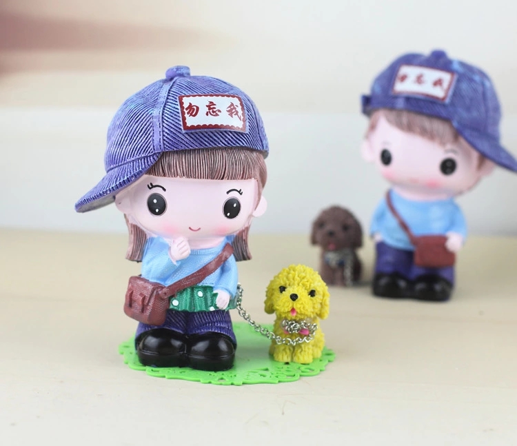 Wholesale of new forget-me-not dog-hugging couple dolls, dog-walking stroller ornaments, dog-hugging children's car interior accessories Item Picture