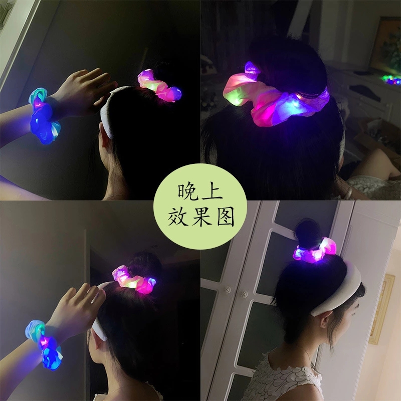LED illuminated large intestine hair band, creative bright surface, large intestine hair tie, hair accessory, hair tie, hair band, luminous headwear for women Application Scenario