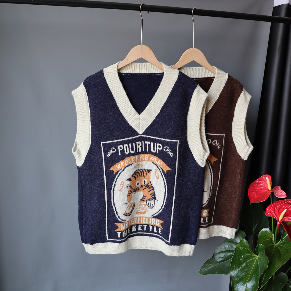 2020 Autumn/Winter new Korean-style loose and versatile knitted vest, schoolgirl style jacquard sweater pullover, sleeveless outerwear Specification image