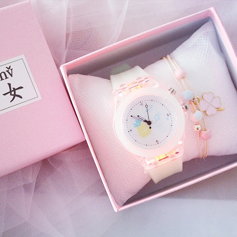 Female student's ins Harajuku style, fresh and versatile, cute girl's luminous waterproof silicone sports electronic watch Item Picture