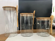 Circular bamboo lid high borosilicate glass sealed storage tank storage bottle with spoon