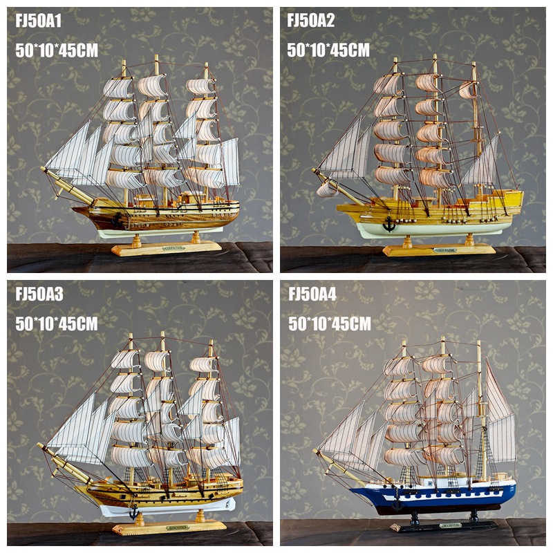 特价50厘米帆船模型 木制工艺品 欧式多帆船 地中海风格 现代家居详情图1