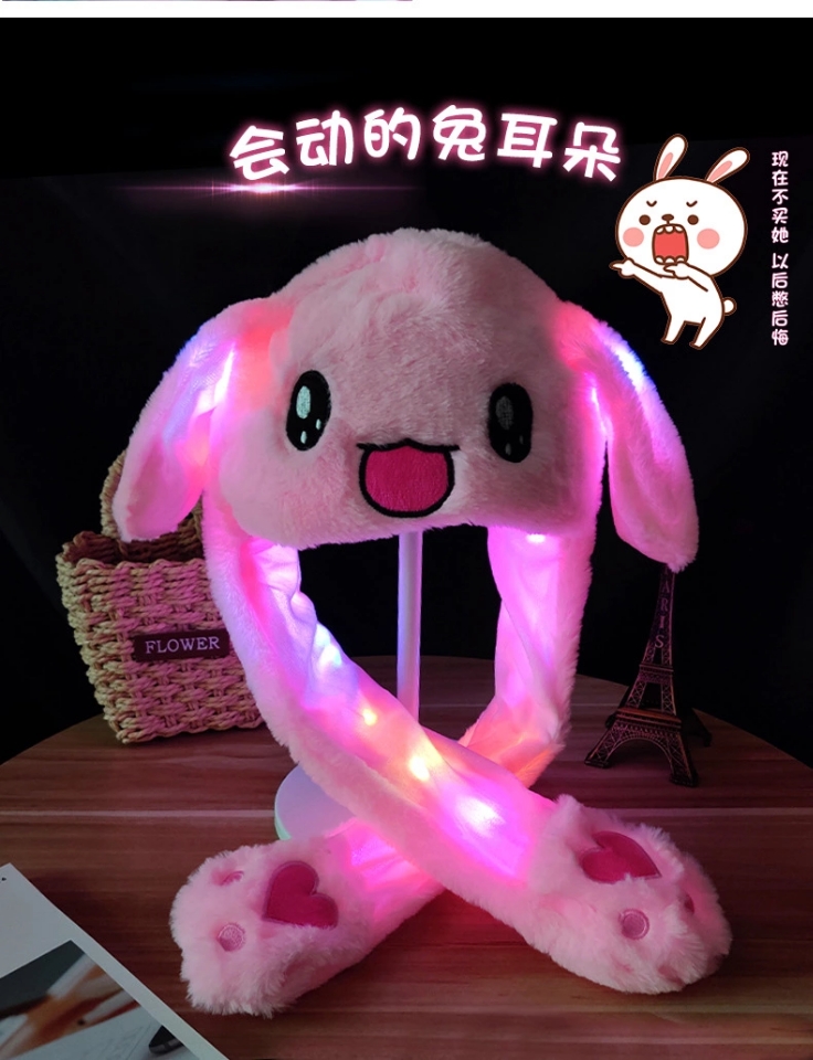 New bestseller autumn and winter rabbit ear hat, cute and warm rabbit luminous hat that moves when pinched. Wholesale Specification drawing