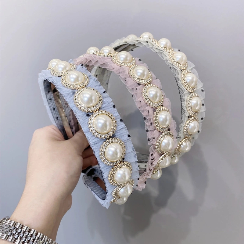 Dongdaemun Hair accessories from South Korea, with a fairy-like charm, a large pearl hair band with mesh and a women's polka dot pleated fine edge headband full figure