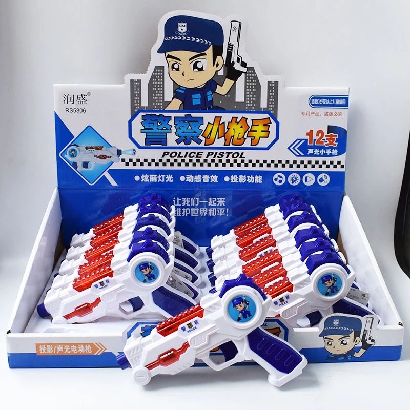Children's police toy gun, electric sound and light projection, baby toy gun, light music, cartoon toy gun, small gun 2-6 full figure